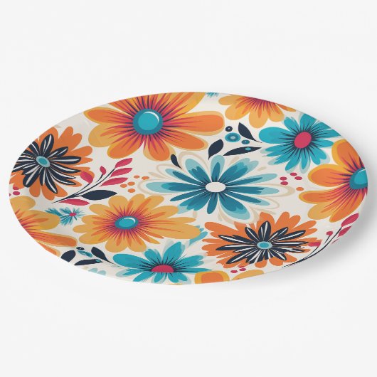 Retro Boho Flower Papieren Bordje (Gekanteld)