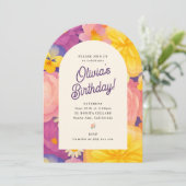Retro Boho Flower Party Invite Kaart (Staand voorkant)