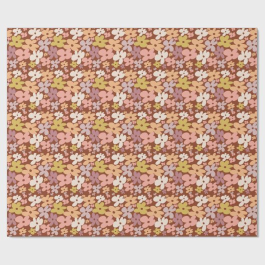 Retro Boho Flower Power Pattern Cadeaupapier (Vlak)