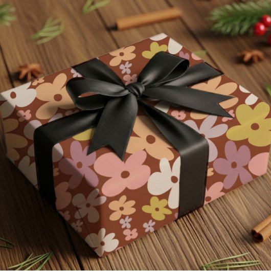 Retro Boho Flower Power Pattern Cadeaupapier