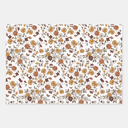 Retro Boho Flowers Pattern  Inpakpapier Vel (Voorkant 3)