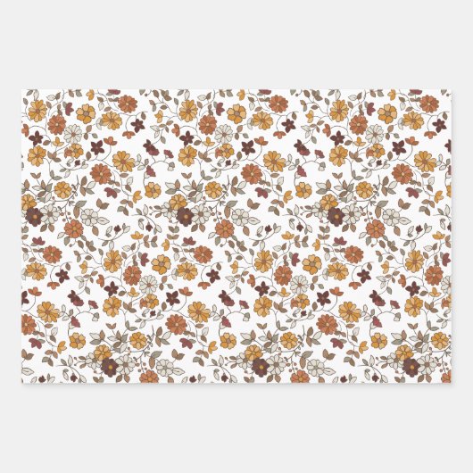 Retro Boho Flowers Pattern  Inpakpapier Vel (Voorkant)