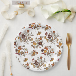 Retro Boho Flowers Pattern Papieren Bordje