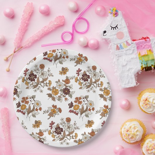 Retro Boho Flowers Pattern  Papieren Bordje (Feest)