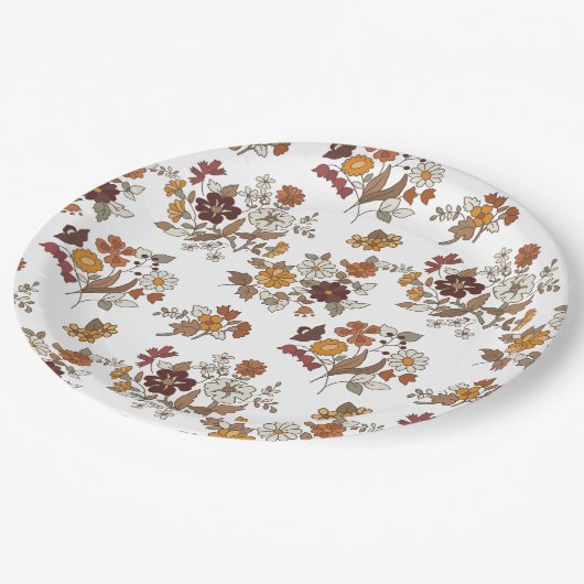 Retro Boho Flowers Pattern  Papieren Bordje (Gekanteld)