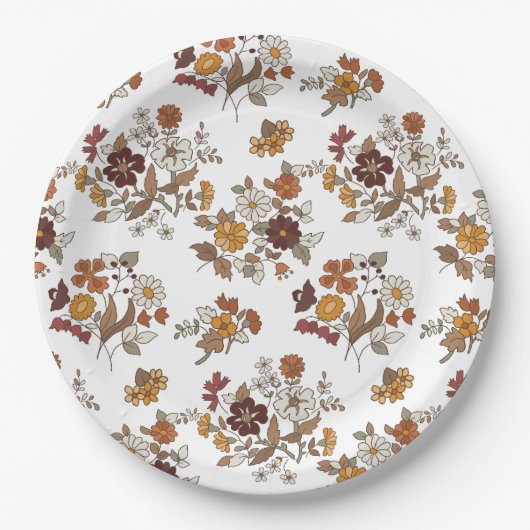 Retro Boho Flowers Pattern  Papieren Bordje (Voorkant)