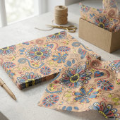 Retro Boho Folk Art Bloem- en Hartpatroon Tissuepapier