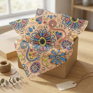 Retro Boho Folk Art Bloem- en Hartpatroon Tissuepapier