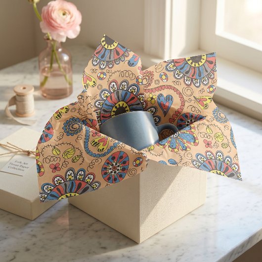 Retro Boho Folk Art Bloem- en Hartpatroon Tissuepapier