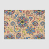 Retro Boho Folk Art Bloem- en Hartpatroon Tissuepapier (Voorkant)
