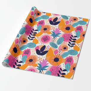 Retro Boho Folk Art Stijl Fantasievolle Bloemencad Cadeaupapier
