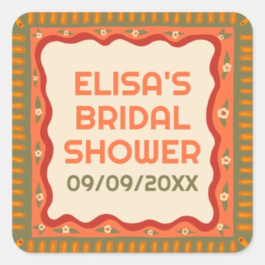 Retro Boho Fun Handgemaakte CUSTOM Vrijgezellenfee Vierkante Sticker (Voorkant)