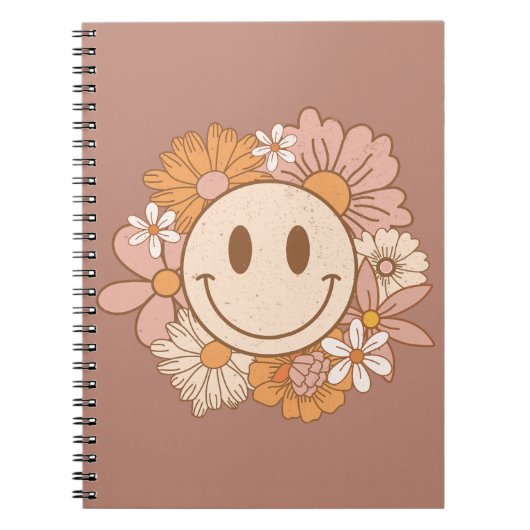 Retro Boho Gelukkig Gezicht, Leuke Blush Bloemen Notitieboek (Voorkant)