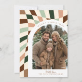 Retro Boho Geruite Foto Kerst Kaart (Voorkant)