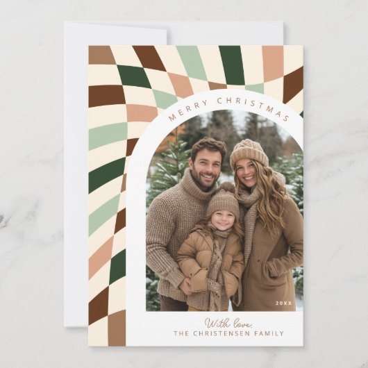 Retro Boho Geruite Foto Kerst Kaart (Voorkant)