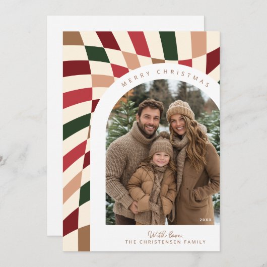 Retro Boho Geruite Foto Kerst Kaart (Voorkant / Achterkant)