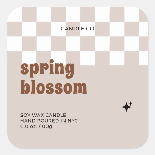 Retro Boho Geruite Soja Kaars Jar Label (Voorkant)