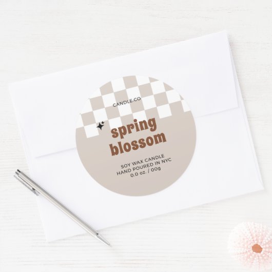 Retro Boho Geruite Soy Kaars Pot Label (Envelop)