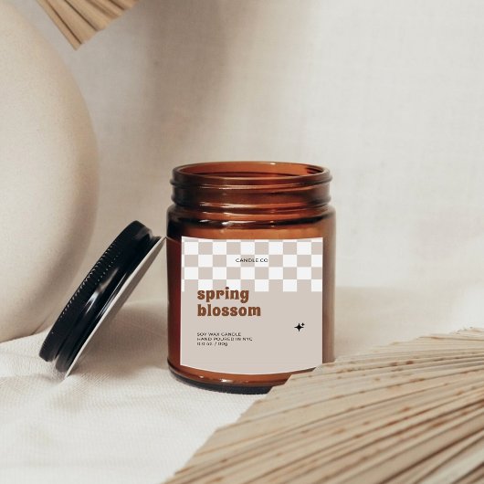 Retro Boho Geruite Soy Kaars Pot Label