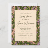 Retro Boho Green Botanical Groovy Baby shower Kaart (Voorkant)