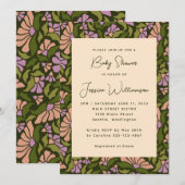 Retro Boho Green Botanical Groovy Baby shower Kaart (Voorkant / Achterkant)