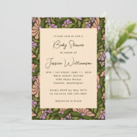 Retro Boho Green Botanical Groovy Baby shower