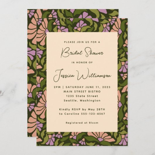 Retro Boho Green Botanical Groovy Vrijgezellenfees Kaart (Voorkant / Achterkant)