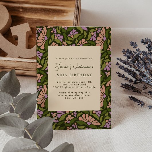 Retro Boho Groen Botanisch Groovy 50ste Verjaardag Kaart