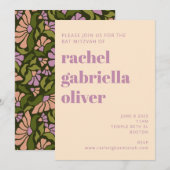 Retro Boho Groen Botanisch Groovy Bat Mitzvah Kaart (Voorkant / Achterkant)