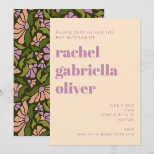 Retro Boho Groen Botanisch Groovy Bat Mitzvah Kaart