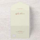 Retro boho groen paarse script chique bruiloft all in one uitnodiging (Buitenkant)