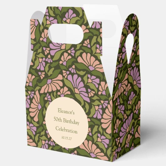 Retro Boho Groen Schattige Bloemen Aangepast 50ste Bedankdoosjes (Geopend)