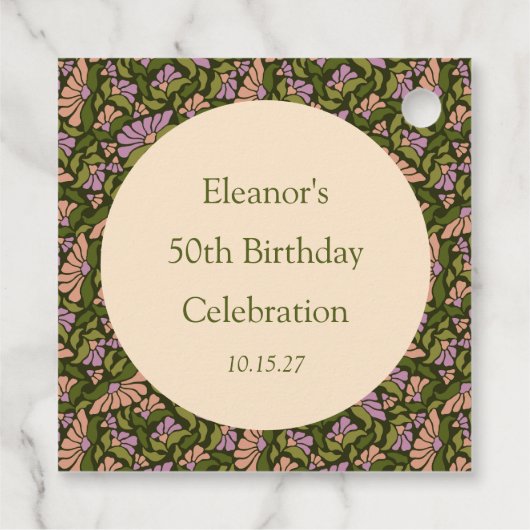 Retro Boho Groen Schattige Bloemen Aangepast 50ste Bedankjes Labels (Achterkant)