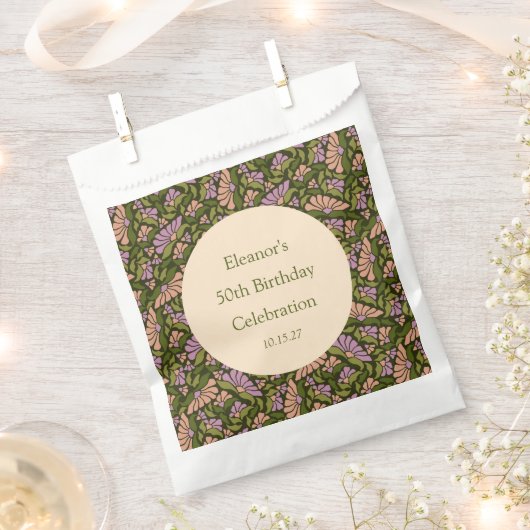 Retro Boho Groen Schattige Bloemen Aangepast 50ste Bedankzakje (Geknipt)