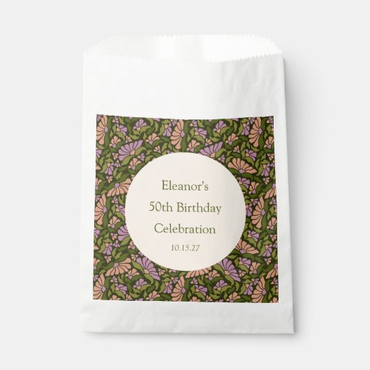 Retro Boho Groen Schattige Bloemen Aangepast 50ste Bedankzakje (Voorkant)