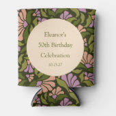 Retro Boho Groen Schattige Bloemen Aangepast 50ste Blikjeskoeler (Voorkant)