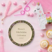Retro Boho Groen Schattige Bloemen Aangepast 50ste Papieren Bordje (Feest)