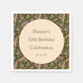 Retro Boho Groen Schattige Bloemen Aangepast 50ste Servet