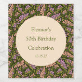 Retro Boho Groen Schattige Bloemen Aangepast 50ste Wijn Etiket (Enkel label)