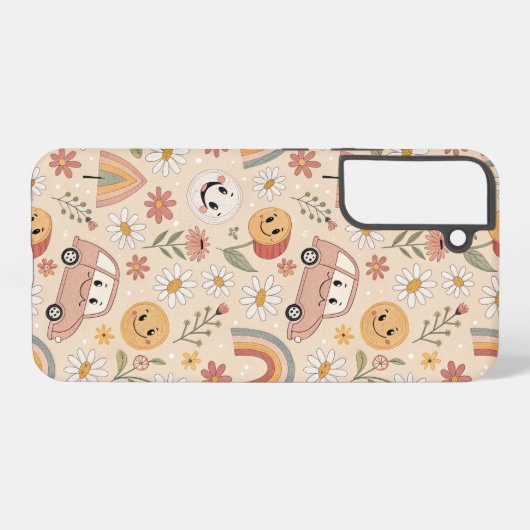 Retro Boho – Groovy 70s patroon Samsung Galaxy Hoesje (Achterkant horizontaal)