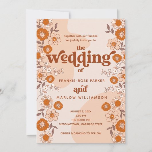 Retro Boho Groovy Arched Photo Wedding Kaart (Voorkant)