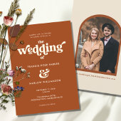 Retro Boho Groovy Arched Photo Wedding Uitnodiging