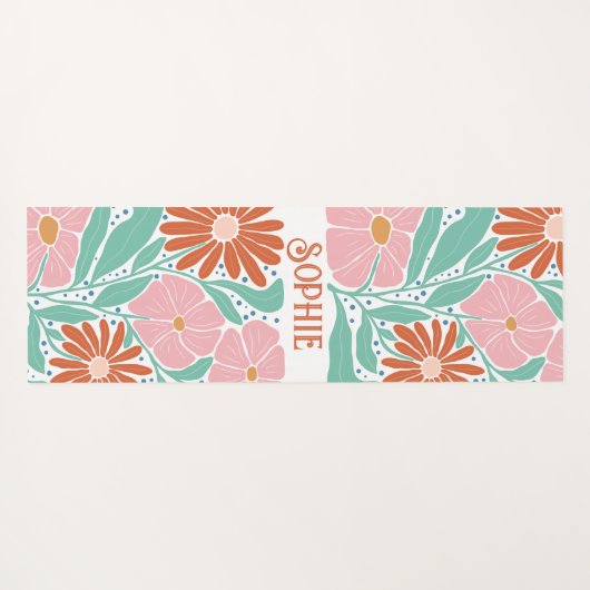 Retro Boho Groovy Bloemen Gepersonaliseerde Yoga M Yogamat (Achterkant (horizontaal))