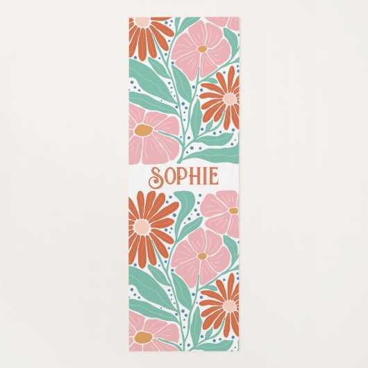 Retro Boho Groovy Bloemen Gepersonaliseerde Yoga M Yogamat (Achterkant)