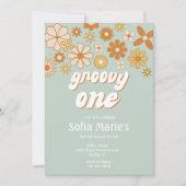 Retro Boho Groovy One Boho First Birthday Invitati Kaart (Voorkant)