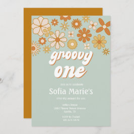 Retro Boho Groovy One Boho First Birthday Invitati Kaart