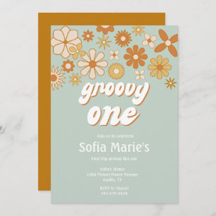 Retro Boho Groovy One Boho First Birthday Invitati Kaart