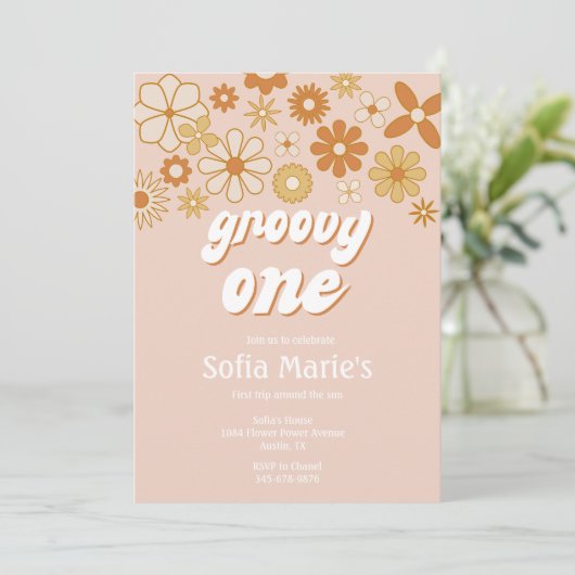 Retro Boho Groovy One Boho First Birthday Kaart (Staand voorkant)