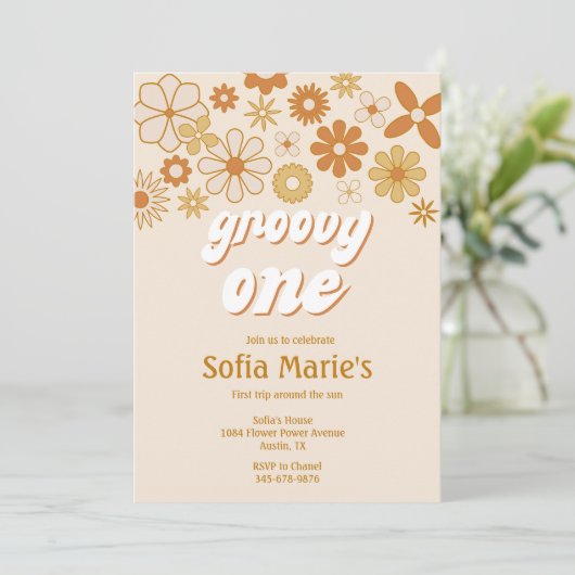 Retro Boho Groovy One Boho First Birthday Kaart (Staand voorkant)