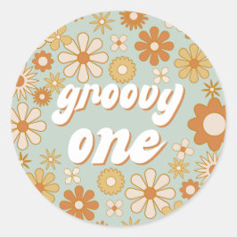 Retro Boho Groovy One Hippie First Birthday Classi Ronde Sticker